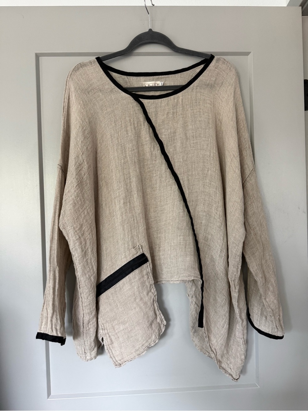 Bodil asymmetric linen blouse Lagenlook Art-to-wear Size One Size